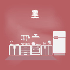 Kitchen interior concept, kitchen symbol vector illustration