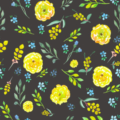 Sewing fabric with Seamless floral pattern with yellow and blue flowers ...