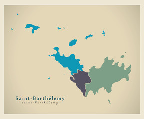 Modern Map - Saint-Barthelemy with regions colored BL