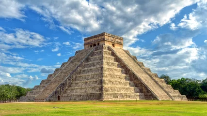 Stickers pour porte Monument historique Pyramide maya de Kukulcan El Castillo à Chichen Itza, Mexique