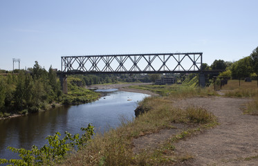 the railway bridge through the river Narva. Estonia