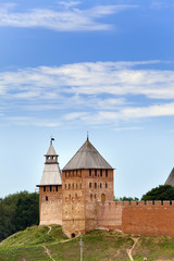 Great Novgorod. The Kremlin wall with towers. Russia..