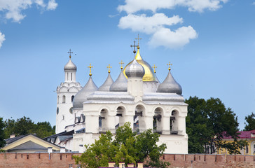 Fototapeta na wymiar Great Novgorod. The Kremlin wall and Saint Sophia cathedral. Russia..