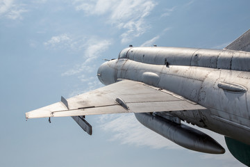 detail of old jet fighter, flying