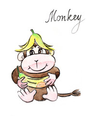 Watercolor funny monkey