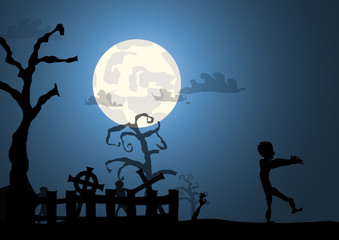 Vector : Zombies and graveyard halloween background