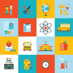Education icon set Welcome back to school Flat design