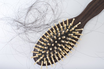 Hair loss problem on bruch, on white background