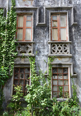 Fototapeta na wymiar Facade of an old abandoned building