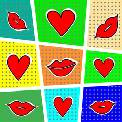 Lips and heart on a bright background. Vector illustration. - 88877747