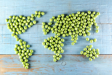 world map made form  peas