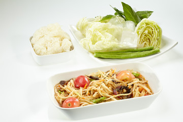 Papaya salad with  salted crab, Som Tam Thai