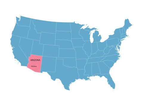 blue vector map of United States with indication of Arizona