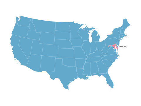 blue vector map of United States with indication of Maryland