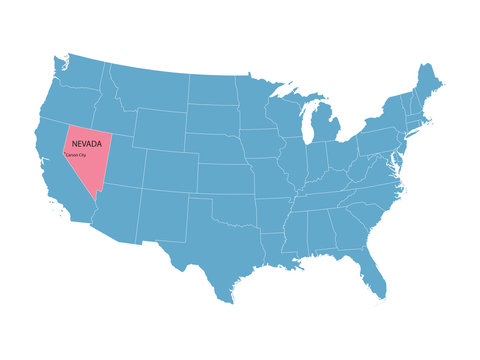 blue vector map of United States with indication of Nevada