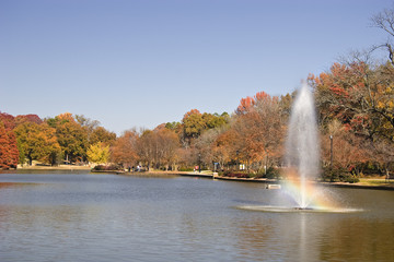 Water Fountain at Freedom Park Lake in the Fall