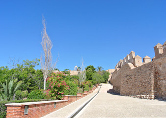 Naklejka premium Alcazaba of Almeria - a Moorish fortress built in the 11th century in the town of Almeria on the Andalusian coast, on a sunny day.