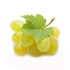 Fresh green grapes with leaves