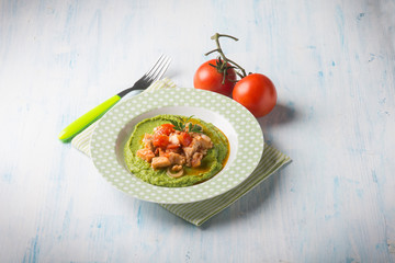 fish stew with pea cream