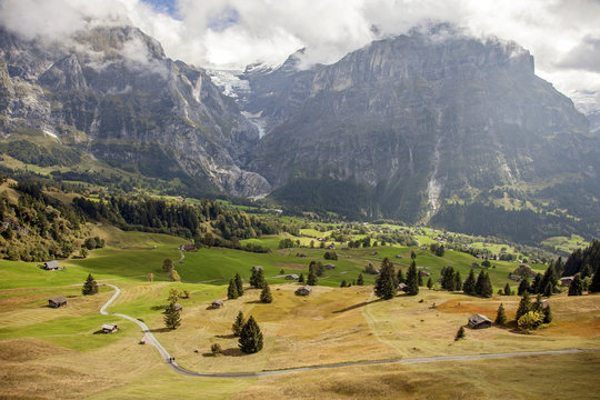 Mountain peaks, streams and meadows in Grindelwald, Switzerland