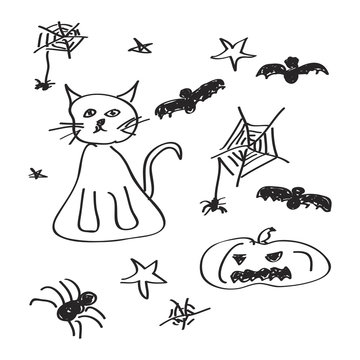 Simple doodle of a halloween set