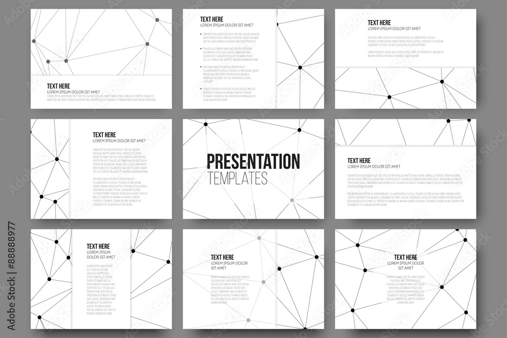 Wall mural set of 9 vector templates for presentation slides. molecule