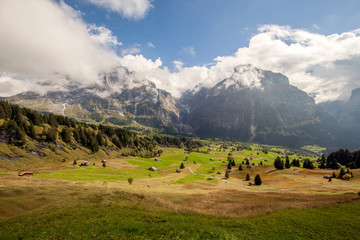 Beautiful Swiss meadows, valleys and peaks above Grindelwald, Switzerland