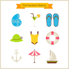 Flat Summer Vacation Objects Set