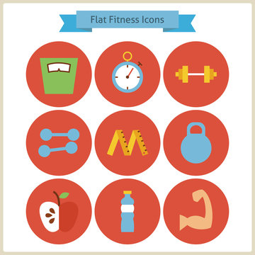Flat Sport and Fitness Icons Set