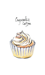 Watercolor vector cupcake coffee