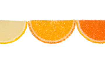 Fototapeta na wymiar Three Slices Of Marmalade On A White Background.