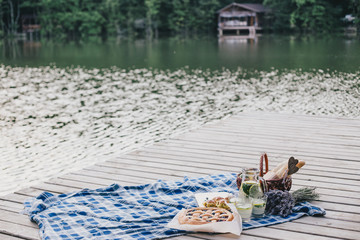 Cozy picnic near lake