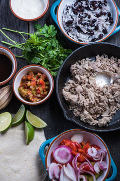 Ingredients for traditional mexican burrito