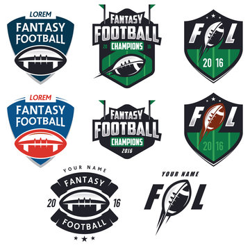 American football fantasy league labels, emblems and design elements