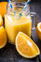 Fototapeta na wymiar Homemade, freshly squeezed orange juice