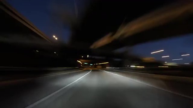Night Driving Time Lapse on the Santa Monica Freeway in Downtown Los Angeles