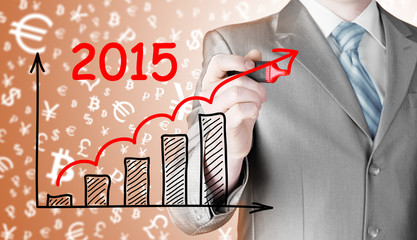 business man drawing growth graph for year 2015