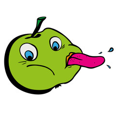 Tease funny cartoon green apple showing tongu