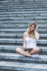 Urban girl with tablet