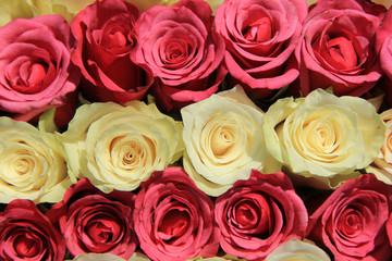 Roses in different shades of pink, bridal arrangement