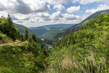 Fototapeta na wymiar Landscape with mountain and nice cloud in Krkonose in Czech republic 
