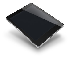 Tablet computer with black screen.