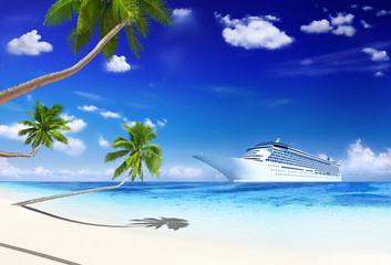 Cruise Ship Summer Beach Palm Tree Concept