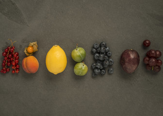 Rainbow fruit on slate