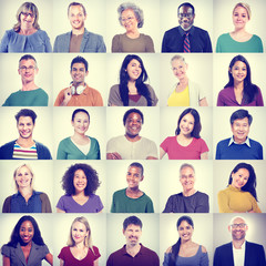 Plakat People Faces Portrait Multiethnic Cheerful Group Concept