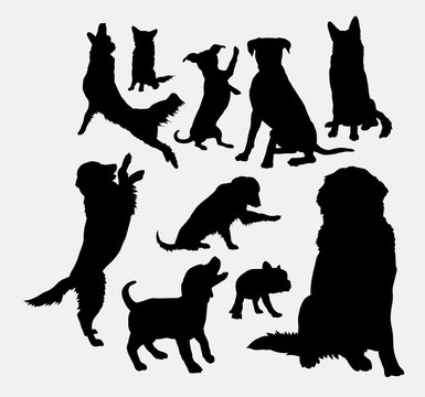 Dog and puppy animal silhouettes