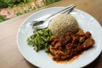 brown rice and  spicy chili paste pork