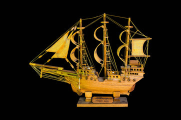 Fototapeta na wymiar wooden handmade clipper ship for home decoration isolated