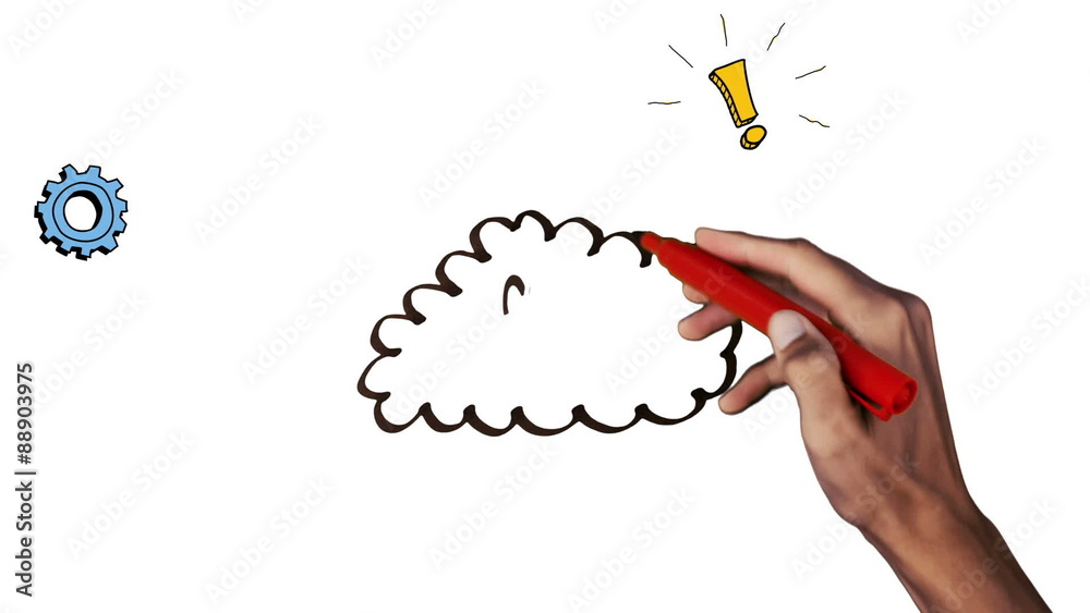 Poster Hand drawing cloud computing brainstorm with doodles