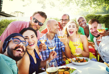 Friends Dining Outdoors Party Cheerful Concept
